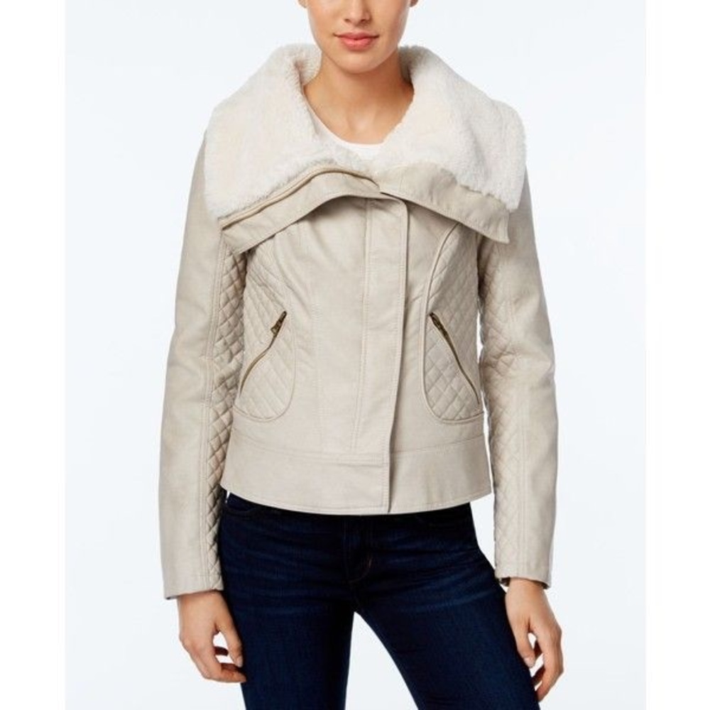 Guess Faux Fur Collar Faux Leather Jacket